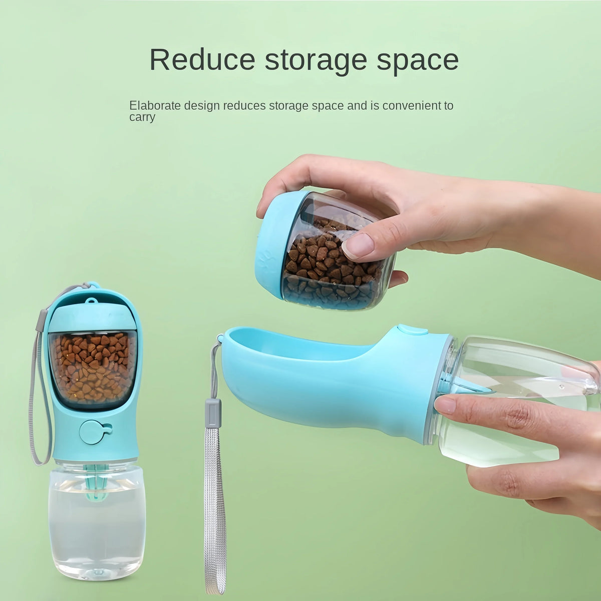 Portable 2-in-1 pet water bottle and food container product photo