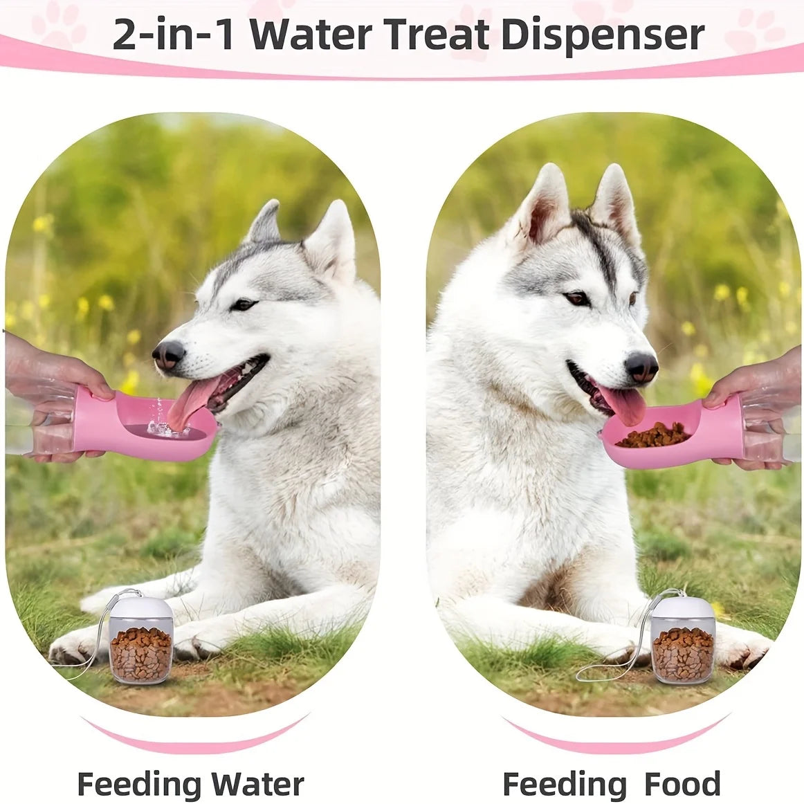 Portable 2-in-1 pet water bottle and food container product photo