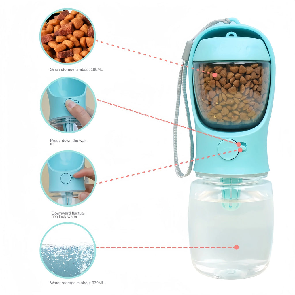 Portable 2-in-1 pet water bottle and food container product photo